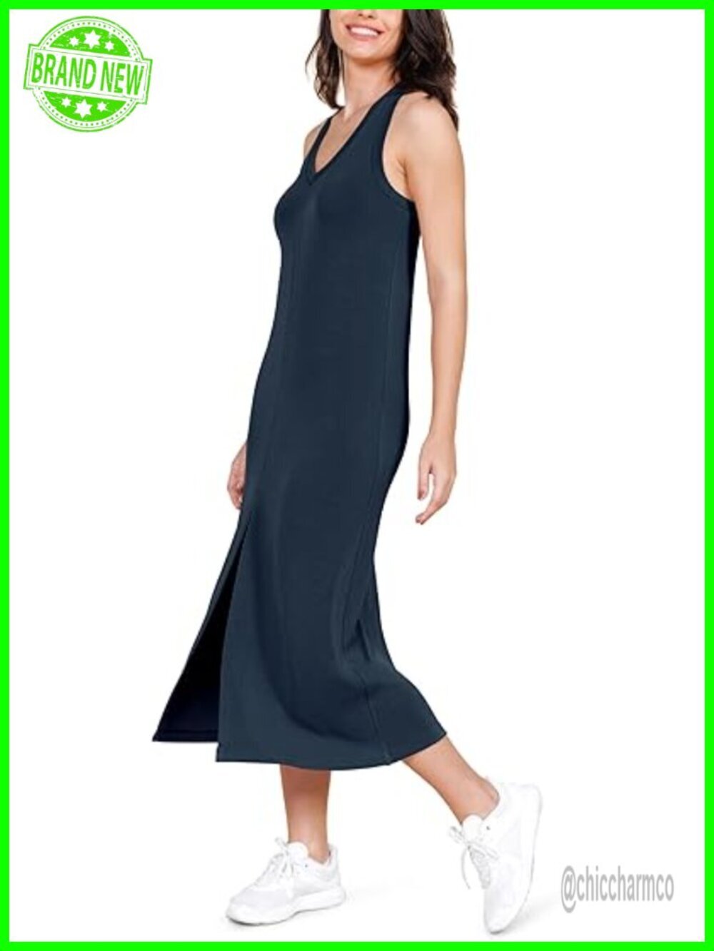 Modal Soft V-Neck Sleeveless Midi Dress with Front Slit